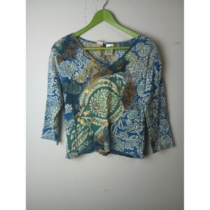 Forbidden Vintage Y2K Goth Fairy Paisley Coin Embellished Cotton Top Blue Large